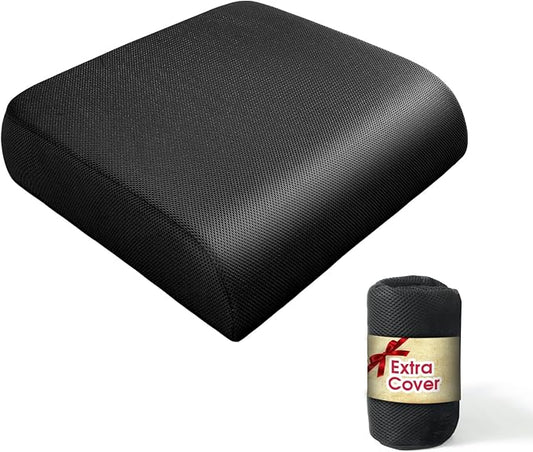 YOUFI Extra Thick Large Seat Cushion with Extra Cover, Gel Memory Foam Cushion with Carry Handle Non Slip Bottom, Pain Relief Coccyx Cushion for Office Chair, 19''x17.5''x4'' (Black Cover)