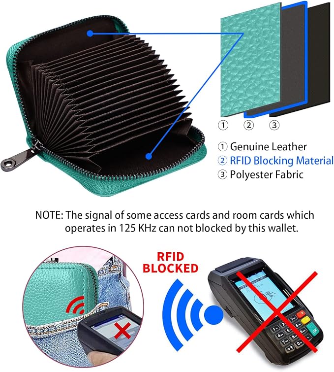 Linno RFID 20 Slots Credit Card Holder Genuine Leather Small Wallet for Women or Men with Zipper