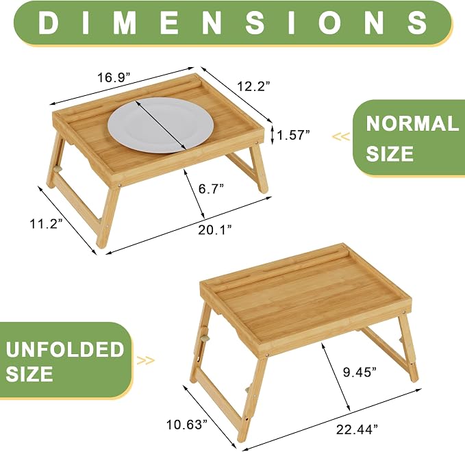 Artmeer Adjustable Bamboo Bed Tray Table with Device Slot, Large, Bamboo | Adjustable FSC-certified bamboo bed tray with device slot, folding legs and handles for meals, laptops and reading in bed.