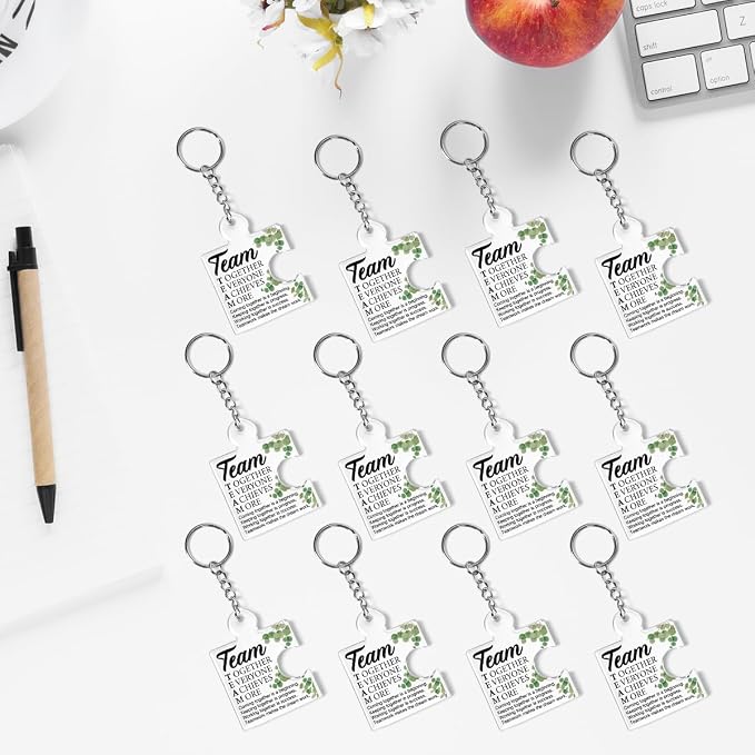 Team Appreciation Gifts Bulk Thank You Keychains for Coworkers | Gift Set for Employee, Staff, Teachers, Teamwork Puzzle Piece Keyring, Acrylic