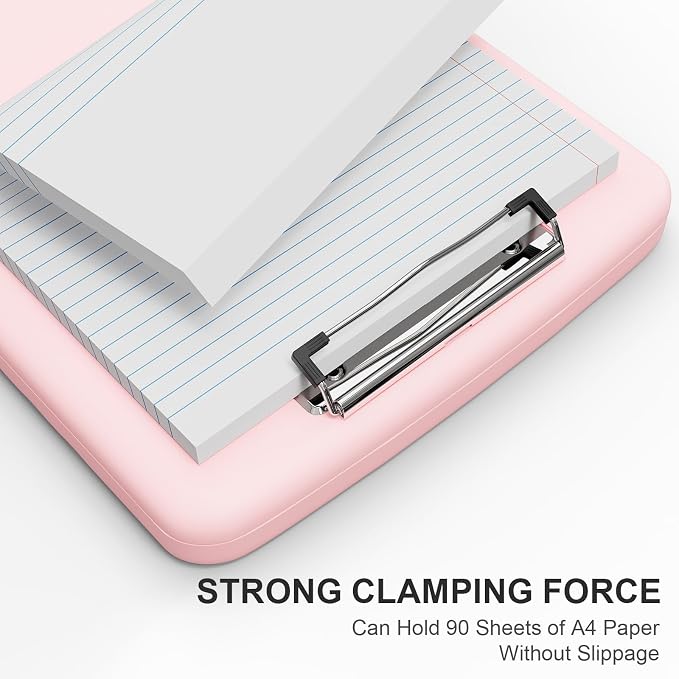 Plastic Clipboard with Storage, 8.5 x 11 Storage Organization Box Side-Opening, Heavy Duty Clip Board with Pen Holder and Paper Folder for Nurses, Teachers, Office & School Supply, Pink