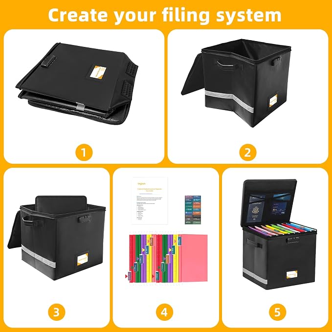 Next of Kin Box Organizer with Labels,Estate Planning Organizer Kit | Fireproof Home & Office Organization with Family Document Guide,Foldable Document Organizer for Family,Combination Lock