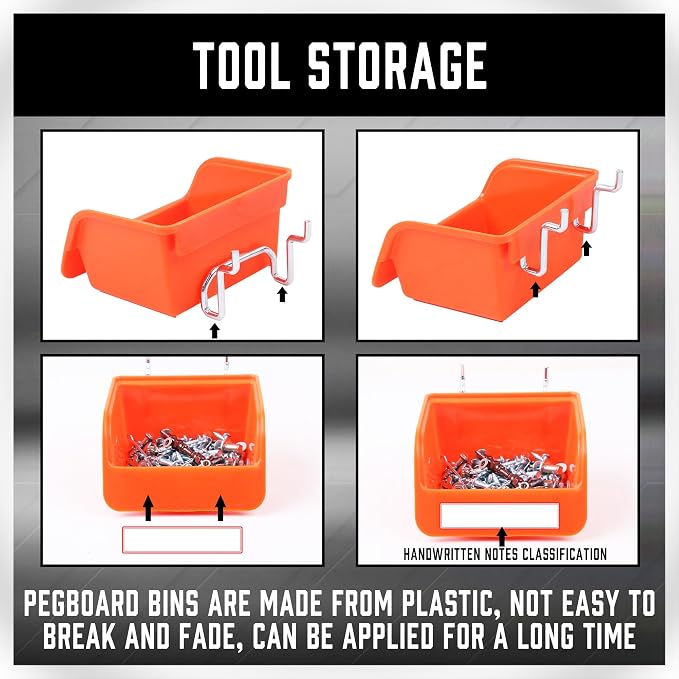 HORUSDY 238 PCS Pegboard Hooks Assortment Kit – 16 Types Heavy Duty Pegboard Accessories with Bins – Fits 1/8 & 1/4 Inch Pegboard Metal Hooks for Garage, Workshop, and Tool Storage Organization