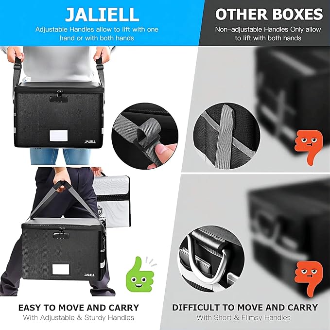 Fireproof File Box with Lock, Document Storage Organizer with Lid, Handle | File organizer Filing Storage Cabinet with Water-resistant Zipper, Home Office Safe for Hanging Letter/Legal Folder
