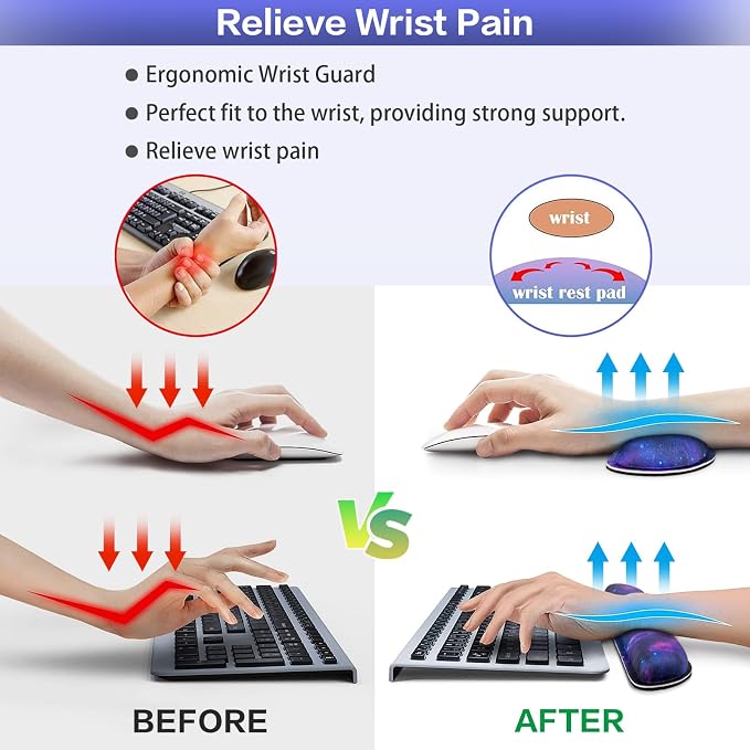 Mouse Pad Galaxy with Wrist Rest, 4-in-1 Large Mousepad Keyboard | Wrist Rest+Mouse Pad Wrist Support+Cup Pad Set,Ergonomic Mouse Pad,Memory Foam Desk Mat for Office Gaming(35.4×15.7in)