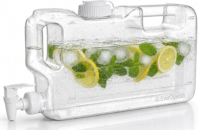 Refrigerator Water Dispenser 1.1 Gallon Bottle with Spigot - BPA Free Plastic Slim Water Jug with Spout Leak Proof | Refillable Fridge Water Container, Convenient Handles (Clear)