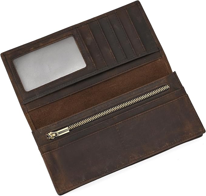Genuine Leather Long Wallet for Men, Large Capacity Purse Clutch Bag Handbag Checkbook Cash Credit Cards Phone Holder | Large Capacity