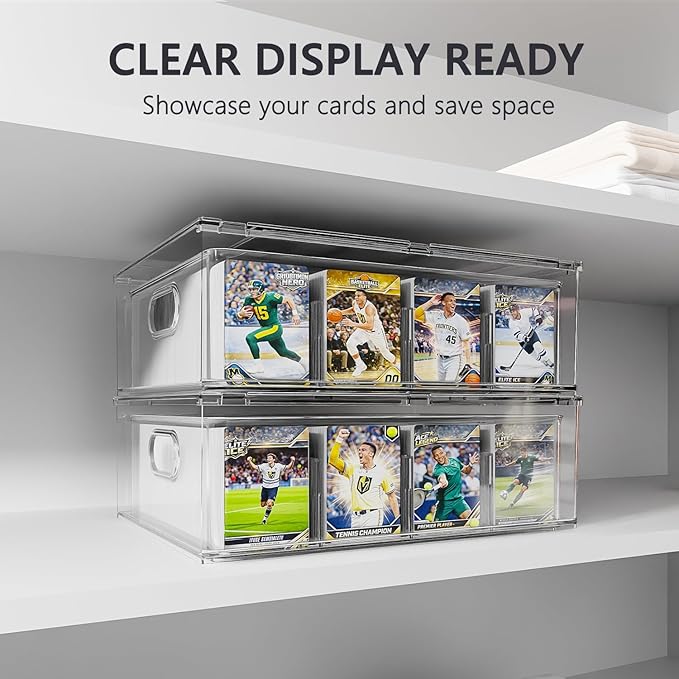 Trading Card Storage Box – Clear Large Card Organizer Holds 6400 Cards with Foam Inserts Blocks – Display Case for TCG, MTG & Sports Cards(2-Pack)