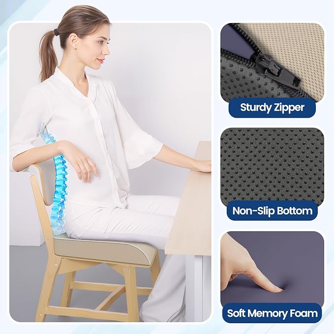 SweetSlubr Seat Cushion for Tailbone Pain Relief, Office Chair Cushion, Memory Foam Large Chair Pad with Non-Slip Cover for Soft Support at Office Chair, Car Seat, Airplane Beige/2X-Large