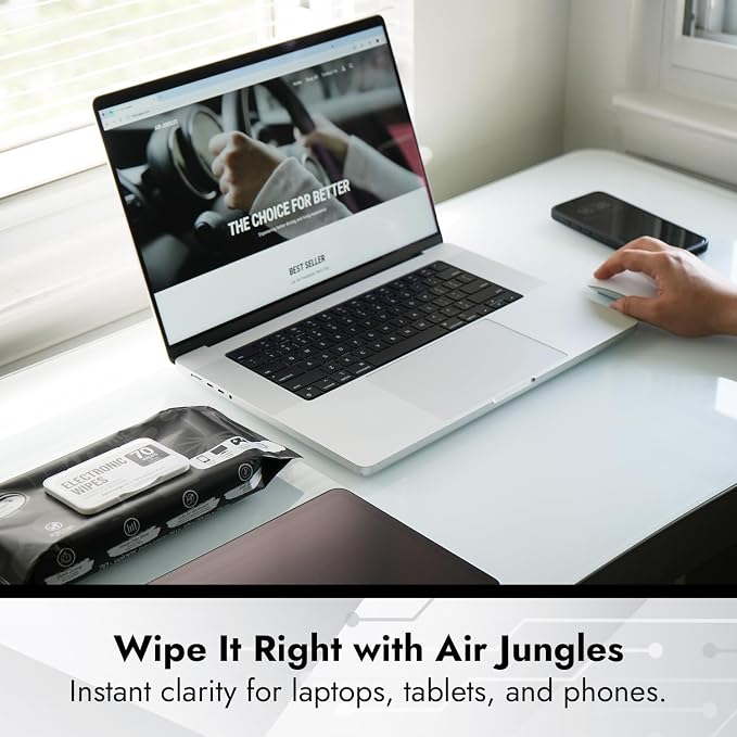 Air Jungles Electronic Wipes Screen Cleaner 70 Ct (Pack of 2), XL 8x10 Inch | No Cloth Needed, Cleaning LED Screen, TV, Computer, Tablet, Phone, Laptop, Monitor, Smart Watch, Headphone & Gaming Equipment