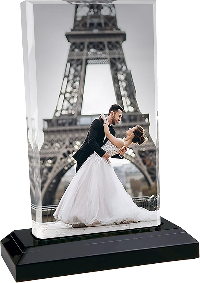 HB Art Design Personalized CRYSTAL Glass Print with Wood Stand Upload your Photo Custom Acrylic Rectangle Shape Custom Photo Print Personalized Birthday Gift MEDIUM- 5 x 7