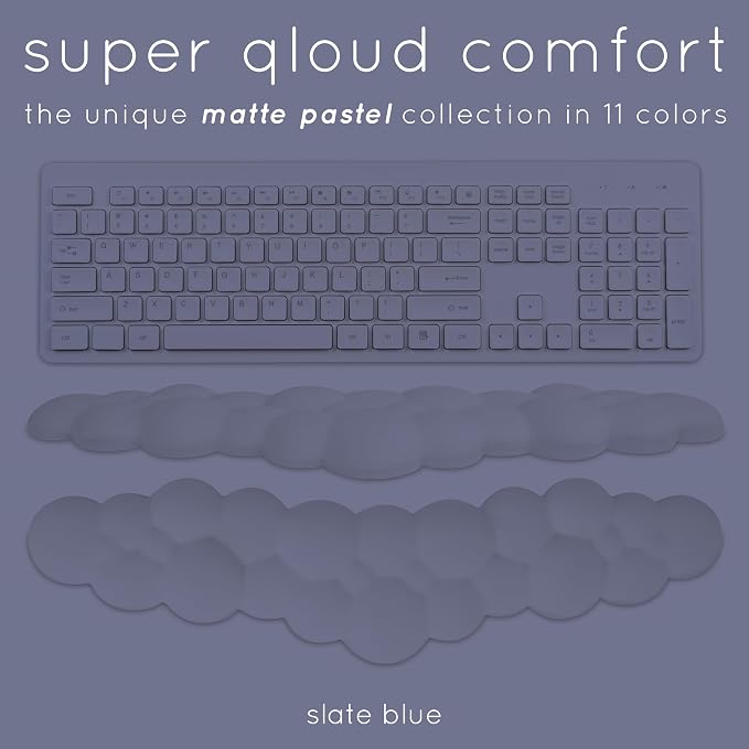 Cloud Keyboard Wrist Rest – Create-ables Qloud Cloud Wrist Rest for Computer Keyboard and Mouse, Ergonomic Memory Foam Wrist Pad with Non-Slip Base, Includes Cloud Mouse Pad – Slate Blue
