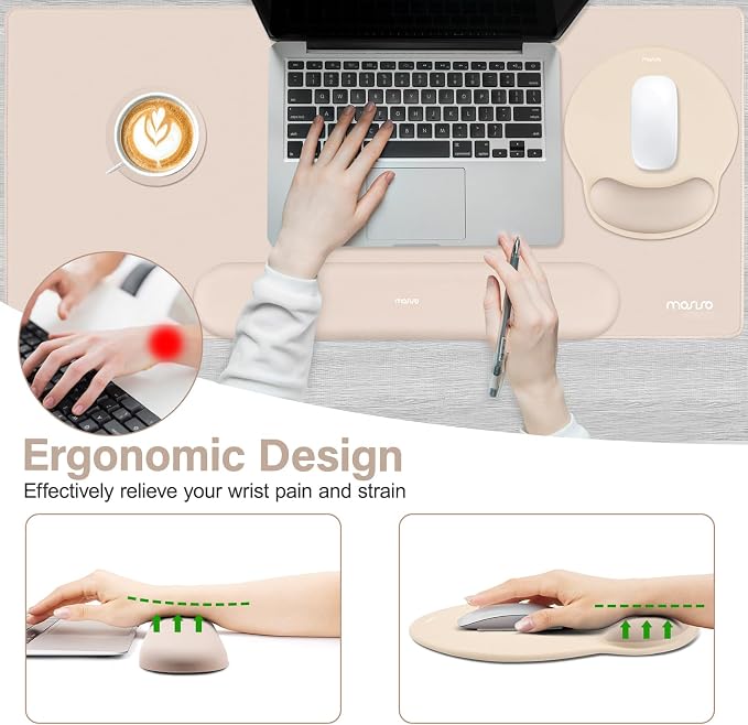 MOSISO Wrist Rest for Mouse Pad Set, Large Gaming Deskpad, Apricot | Circle Curved Mousepad&Keyboard Wrist Rest&Coaster, Ergonomic Non-Slip Mousepad&Easy Typing Pad with Silicone Lining