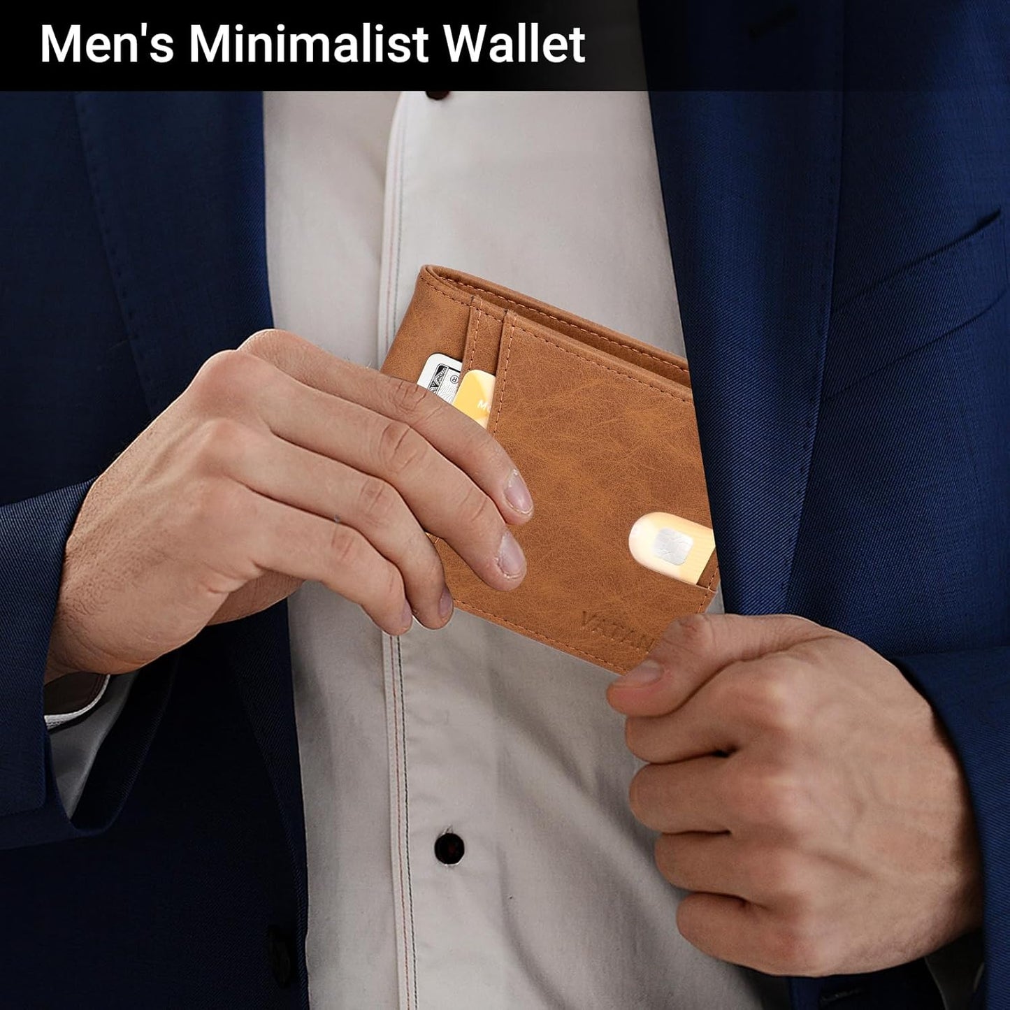 VATAN Wallet for Men, Mens Minimalist Wallet Credit Card Holder, Slim Leather Rfid 2 ID Window Large Capacity With Gift Box (Crazy Horse Brown)