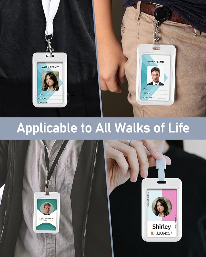 Uniclife 1 Pack Sliding ID Badge Holder Vertical Hard Plastic Case with Clear Window White Card Protector Pouch for Office School ID Credit Cards Proximity Key Cards Driver’s Licenses and Passes