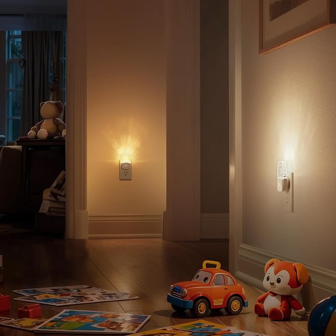DORESshop Night Lights Plug Into Wall [2 Pack] 3CCT LED Night Light with Dusk to Dawn Sensor, Plug in Nightlight for Kids, Bathroom, Bedroom, Nursery Room (Amber-3000K-5000K)