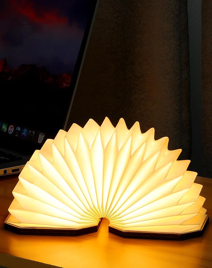 Originality Folding Accordion Lamp, Japanese Gift, LED Paper Lantern | Portable Wooden Table Lamp, Creative Japanese Paper Light with USB, Japanese Decor for Home & Bedroom & Library (Walnut )
