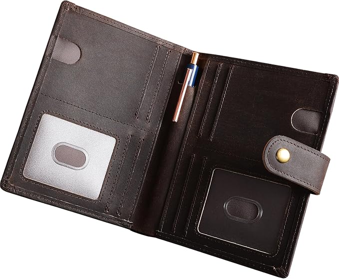 Vitus Full Grain Leather Passport Wallet, Travel Document Organizer with RFID Blocking, Dual Passport Slots, Dual Cash Pockets, Multiple Card Holders, a 60-Page Travel Notebook & Pen Included