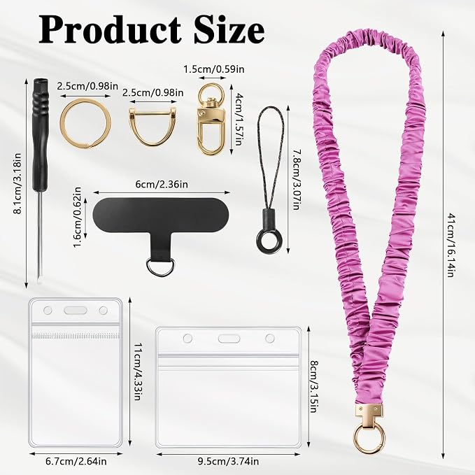 Prudiut Scrunchie Lanyard for Id Badges, Retractable Teacher Lanyards Black Stretchy Scrunchie Lanyard with Id Holder for Women (Purple)