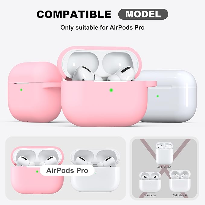 R-fun for AirPods Pro 2 Case, Soft Silicone Protective Cover with Keychain and Cleaning Pen, Compatible with AirPods Pro 2nd/1st Generation, Supports Wireless Charging, Pink