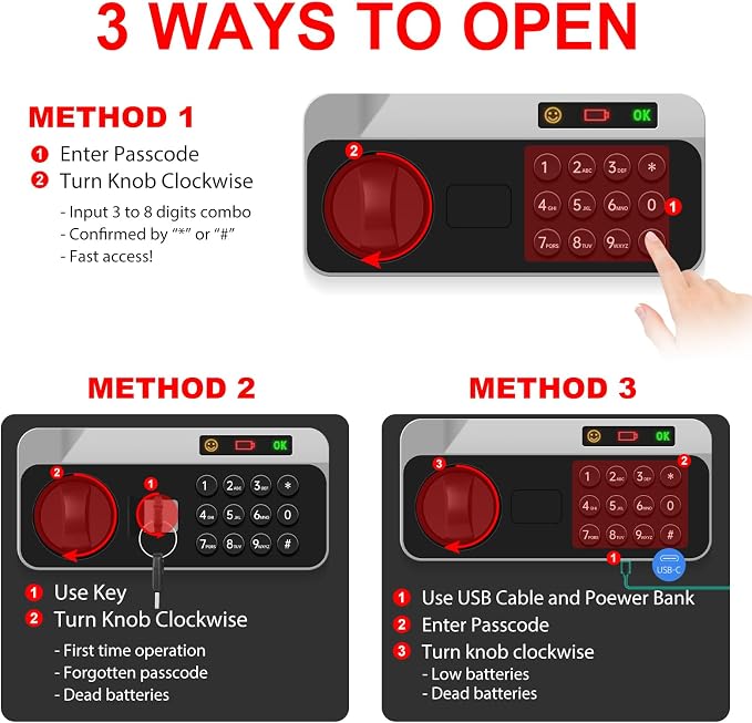 5.2 Cuft Large Floor Safe, Heavy Duty Fire Proof Safes for Home Use with Digital Keypad, Removable Shelves and Alarm System, Anti-theft Home Safe for Documents Money