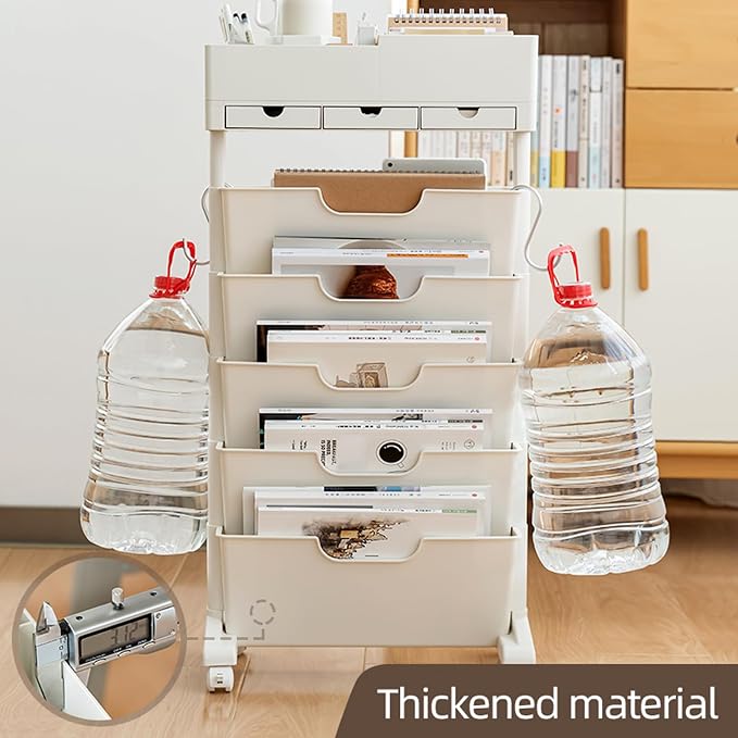 5 Tier Rolling Book Cart Multi-Functional Movable Storage Bookshelves | rolling bookshelf,Movable Storage Bookshelves with Lockable Wheels for Study Office Library Classroom,