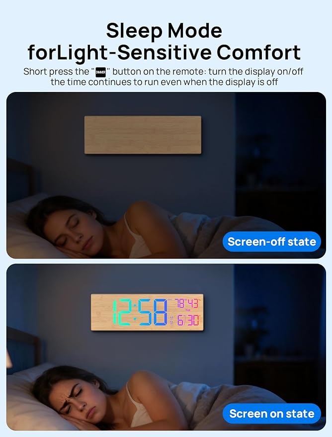 2026 Upgrade 18.5" Large Digital Wall Clock with Remote Control, Big LED Display Digital Clocks with Night Light, Alarm, DST, Temp for Parlor, Office, Classroom, Bedroom,Gifts for Seniors(Light Wood)