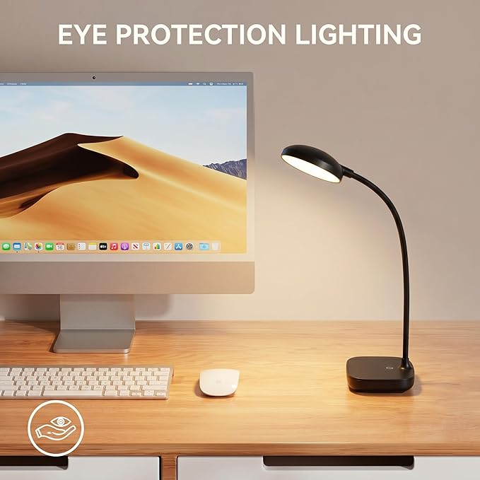 Desk lamps for home office,Black,Battery desk lamp,5W Rechargeable desk lamp,3 Colors,Adjustable brightness,360°Gooseneck Hose,Small rechargeable reading lamp,Eye-friendly and Energy Saving