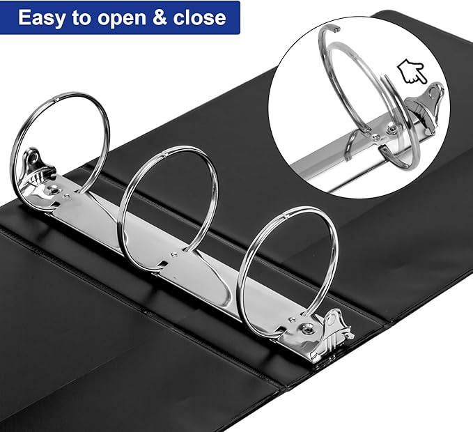 ViVin 3 Ring Binder 3 inch with Clear View Cover, Large 3" Round Ring for Strength, Holds 600 Sheets of US Letter Size Paper, Office Home School, 10 Pack (Black)