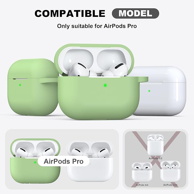for AirPods Pro 2 Case, Soft Silicone Protective Cover with Keychain and Cleaning Pen, Compatible with AirPods Pro 2nd/1st Generation, Supports Wireless Charging, Avocado