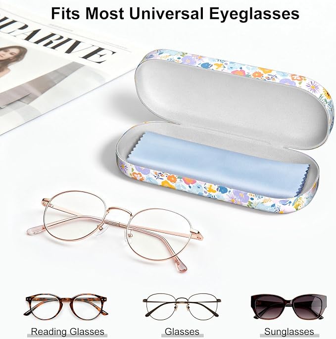 Hard Shell Leather Sunglasses Case,Classic Fashionable Cute Large Glasses Case for Women Men,Sunglass Eyeglasses