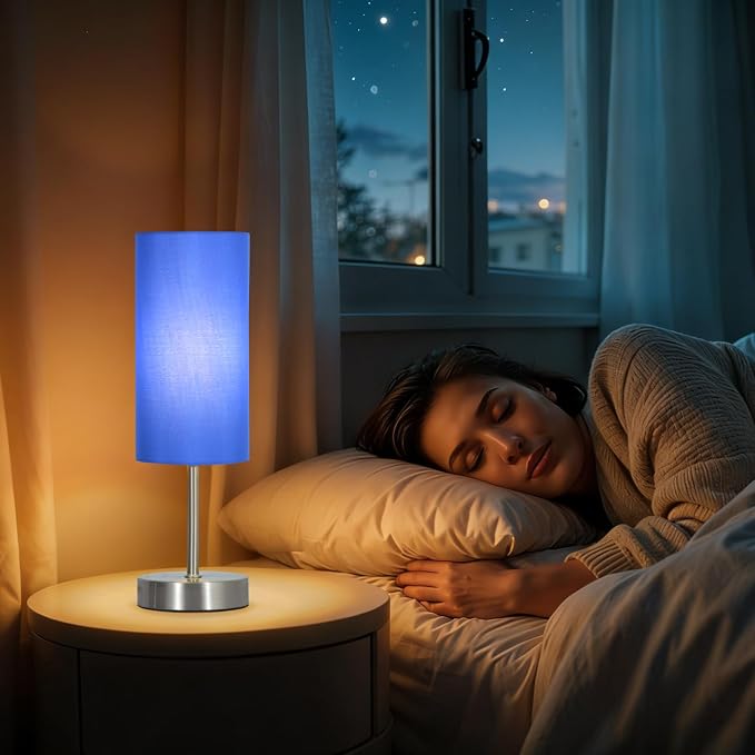 RISLG 2 Pack Small Table Lamps for Bedroom, Bedside Lamps for Nightstand with Wire Switch, Minimalist Modern Desk Lamps with Linen Fabric Shade for Kids Room Living Room Office Dorm, Bulb Included