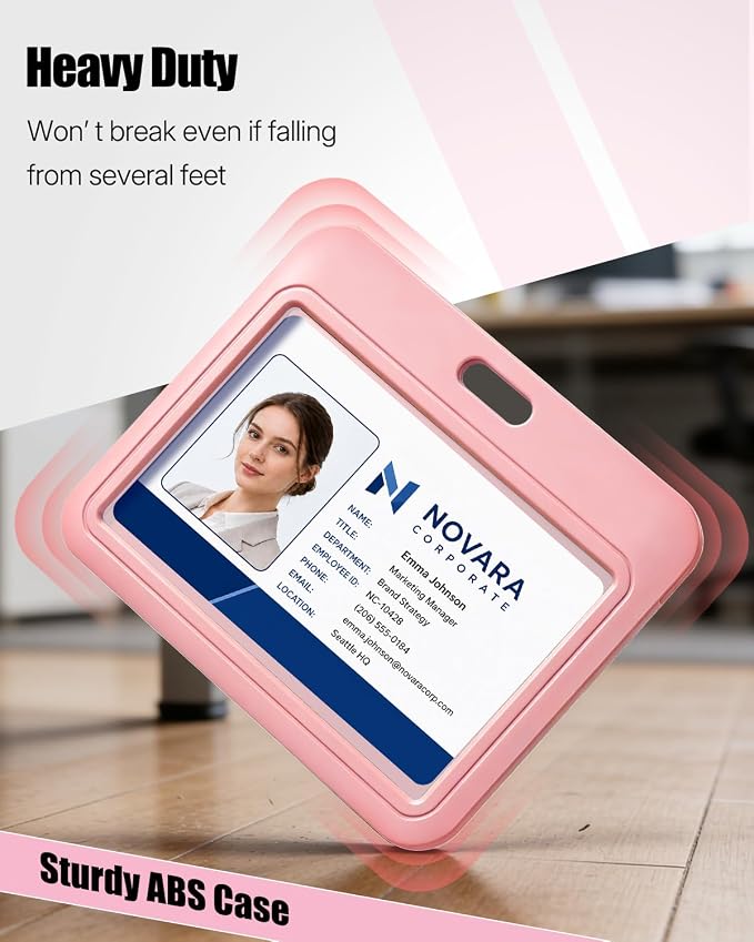 Uniclife 3 Pack Sliding ID Badge Holder Pink Horizontal Hard Plastic Case with Clear Window Card Protector Pouch for Office School ID Credit Cards Proximity Key Cards Driver’s Licenses and Passes