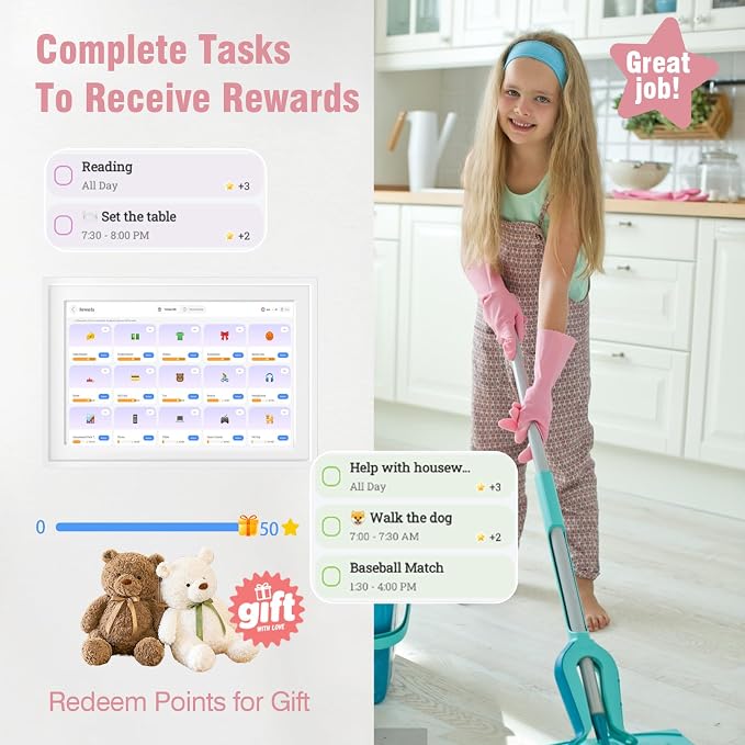 Digital Photo Frame 10.1" WiFi Touch Screen Digital Door Calendar, Family Planner Meal Plan, Audio Reminder, APP Shared Schedule, No Subscription, Wall & Desk Mount