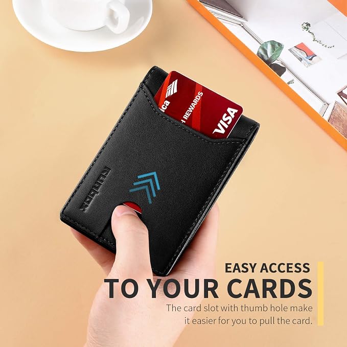 RUNBOX Wallet for Men, Slim Leather Bifold, RFID Blocking Card Holder | Minimalist Front Pocket Design, Credit Card Organizer, Holds 11 Cards, Large Capacity, Thin Profile, Birthday Gifts for Men