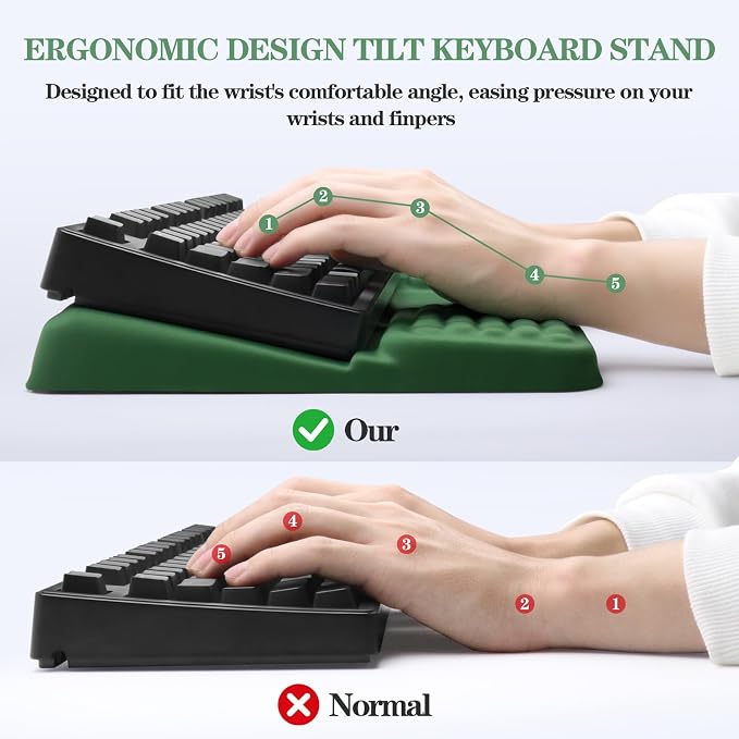 Ergonomic Keyboard Stand with Wrist Rest, Computer Wrist Support Pad | Comfy Tilted Keyboard Riser Holder Wrist Pad for Pain Relief, Soft Memory Foam Desk Cushion for Office Home
