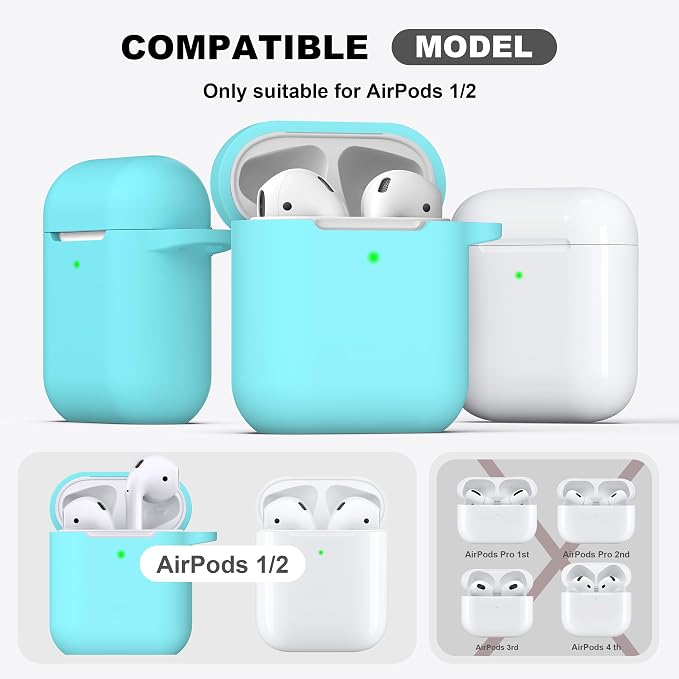 R-fun for AirPods 1/2 Case, Soft Silicone Protective Cover with Keychain and Cleaning Pen, Compatible with AirPods 2nd/1st Generation (2016/2019), Full Drop Protection Cover, Teal