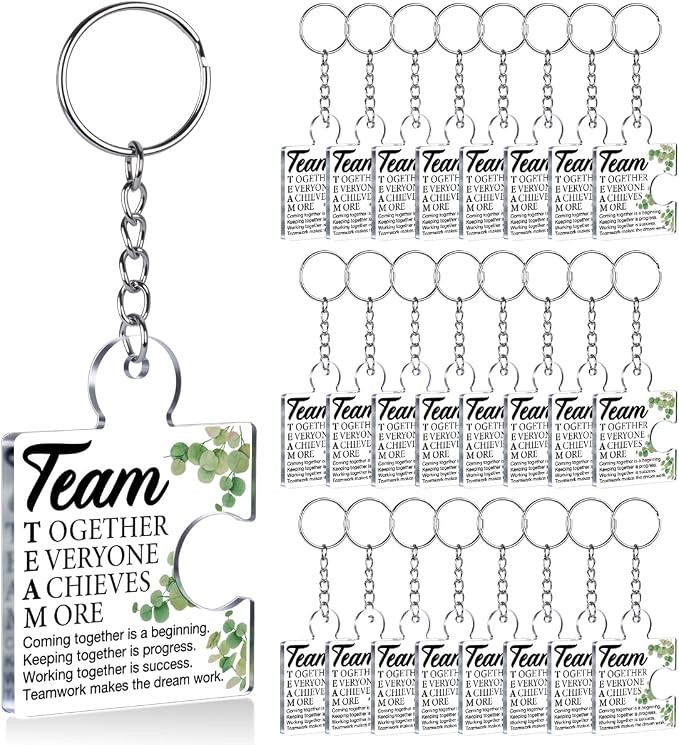Team Appreciation Gifts Bulk Thank You Keychains for Coworkers | Gift Set for Employee, Staff, Teachers, Teamwork Puzzle Piece Keyring, Acrylic