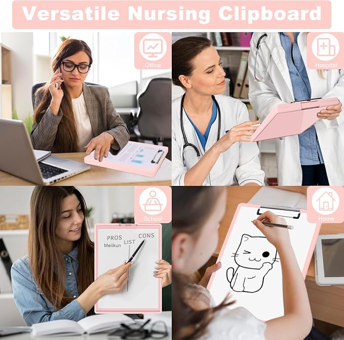 Meiikun Clipboard with Storage, Plastic Clip Boards 8.5x11 Folder with Clear Panel for Dry Erase Quick Reference, Clip Board Storage Clipboards Case for Teacher School Office Supplies (Dusty Pink)