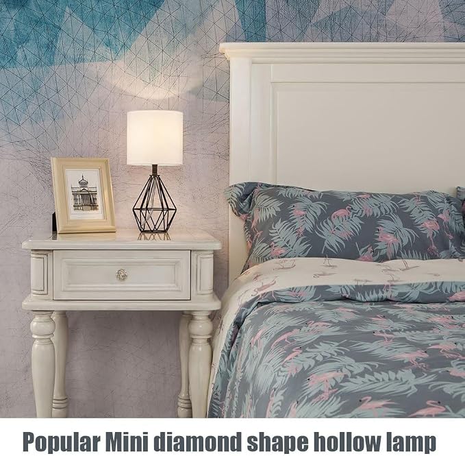 Black Bedside Table Lamps Set of 2, Small Nightstand Lamps for Bedroom, Modern Desk Lamps with TC Fabric Shade Geometric Metal Base for Living Room Study Office Farmhouse