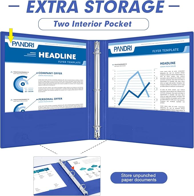3 Ring Binder 1 Inch, PANDRI 6 Pack 1-Inch Binder Fits Letter Size 8.5'' x 11'' Paper, Versatile Binders for Office Home School, 2 Pockets, Assorted 6 Color