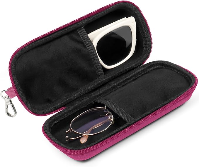 Double Eyeglasses Case Hard Shell Dual Sunglasses Organizer with Zipper Closure Travel Eyewear Storage for Vehicle