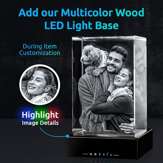 ArtPix 3D Crystal Photo, Personalized Gifts for Father, Dad, Men, Him, Husband, Grandpa, Great Customized Gift With Your Own Photo for Mom, Wife, Women, Custom Glass 3D Laser Etched Picture Frame