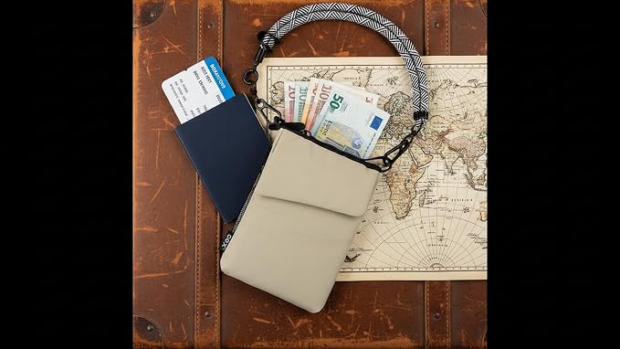 GOX Neck Wallet for Traveling Women,RFID Blocking Crossbody Wallet | Nylon Water-Repellent Passport Holder with Phone Pocket, Small Neck Pouch