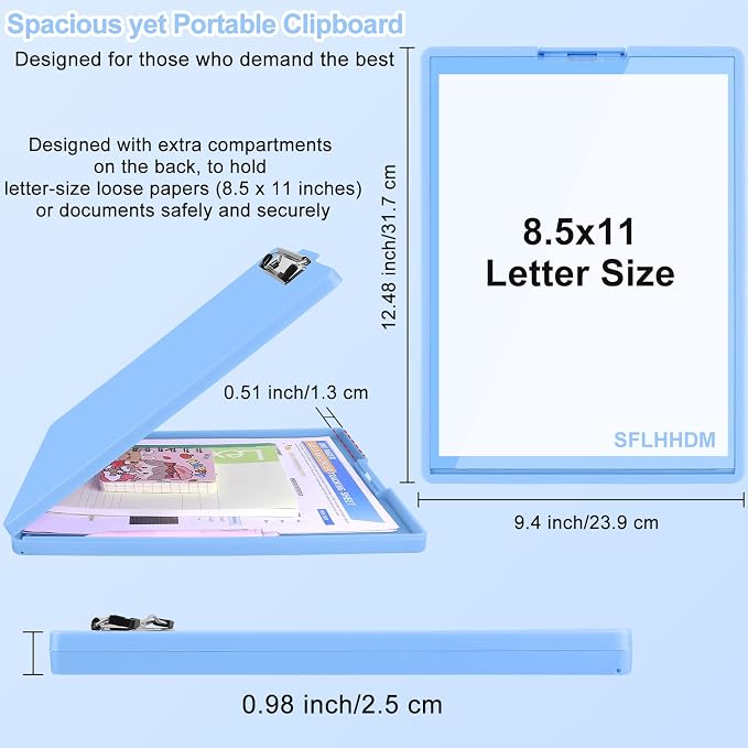 SFLHHDM Clipboard with Storage,Heavy Duty Clip Boards 8.5x11 with 2 Storage Case,Clear Visible Panel Storage Clipboards,Side Opening Nursing Clipboard Folder for Office Supplies-Lake Blue