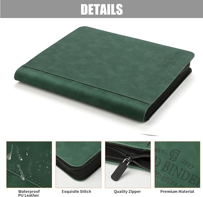 Toploader Binder,Toploader Hard Cases, 9-Pocket Pages Sleeves Hold up 288 Cards.Toploader Card Binder with Sleeves for “3×4” rigid，Card Holder(Blackish Green)