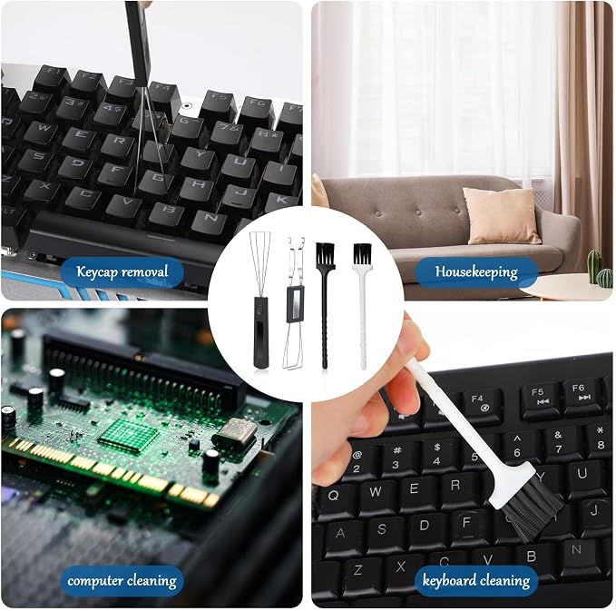 2PCS Keycap Puller and Switch Puller with 2PCS Keyboard Brush, Keycap Remover Switch Puller Mechanical Stainless Steel Keyboard Remover Keyboard Cleaning and Fixing Tool for Mechanical Keyboard