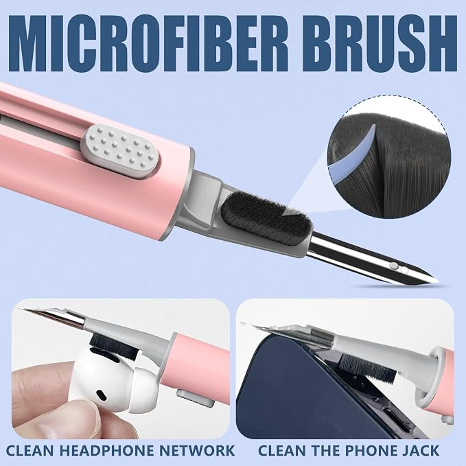 Inesore Multi Cleaning Kit for AirPods & All Bluetooth Earbuds (Pink) | 3-in-1 Design with Brush,Sponge & Metal Tip, Airpod Cleaning, Phone Cleaner, Earbud Cleaning, Electronic Device Cleaning Tool