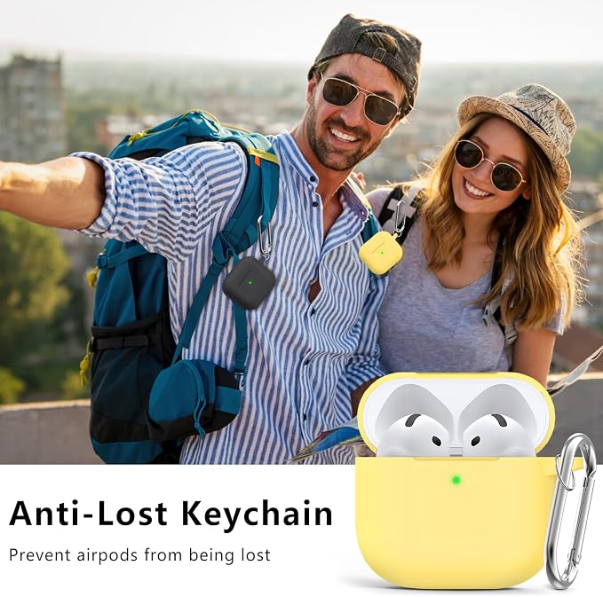 Ljusmicker for AirPods 4 Case 2024 with Cleaner Kit,Soft Silicone Protective Cover for Apple AirPods 4th Generation Cases for Women Men,for AirPod 4 Case Accessories with Keychain-Yellow