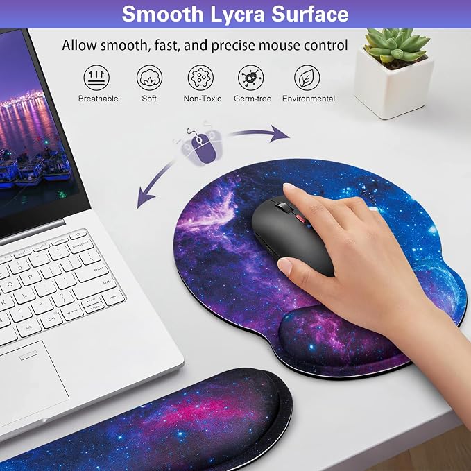 Desk Pad Galaxy, Mouse Pad with Wrist Rest, 3-in-1 Wrist Support Mousepad | Gaming Mat Pad with Anti-Skid Base,Ergonomic Memory Foam Keyboard Gel Wrist Rest, Office Desk Accessories